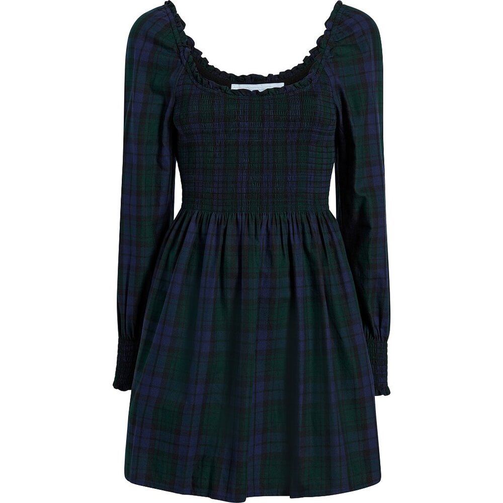 NWT Norah Nap Tartan Long Cuffed Sleeve Smock Dress, Blackwatch pattern
